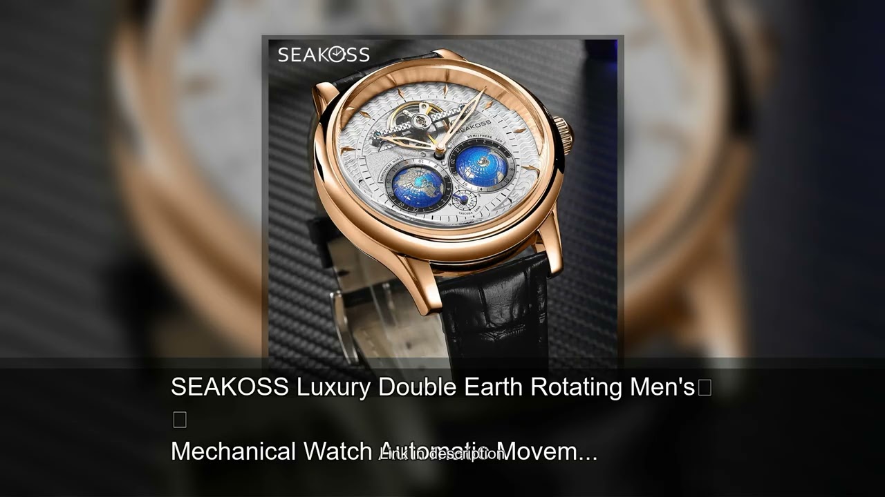 SEAKOSS Luxury Double Earth Rotating Men's Mechanical Watch Automatic Movement Waterproof Clock