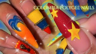 Colombia Summer Polygel Nails 🇨🇴🌴 how to do polygel nails w/ non dominant hand step by step tutorial