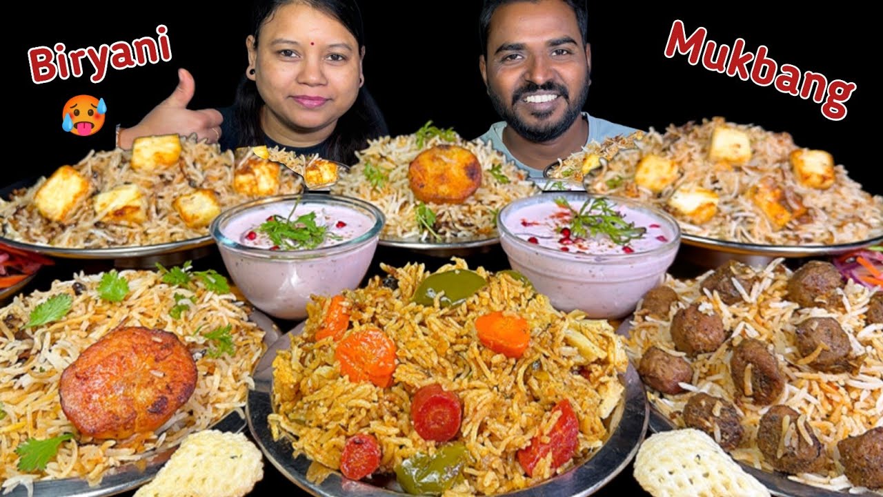 Aloo Biryani, Paneer Biryani, Soya Biryani, Mix Veg Biryani & Raita Eating Show