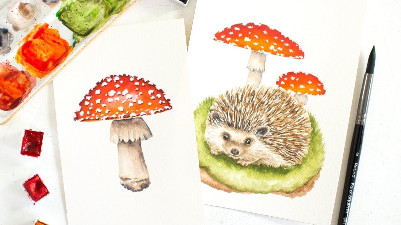 How to Paint Watercolor Mushrooms Tutorial Watercolor Painting for