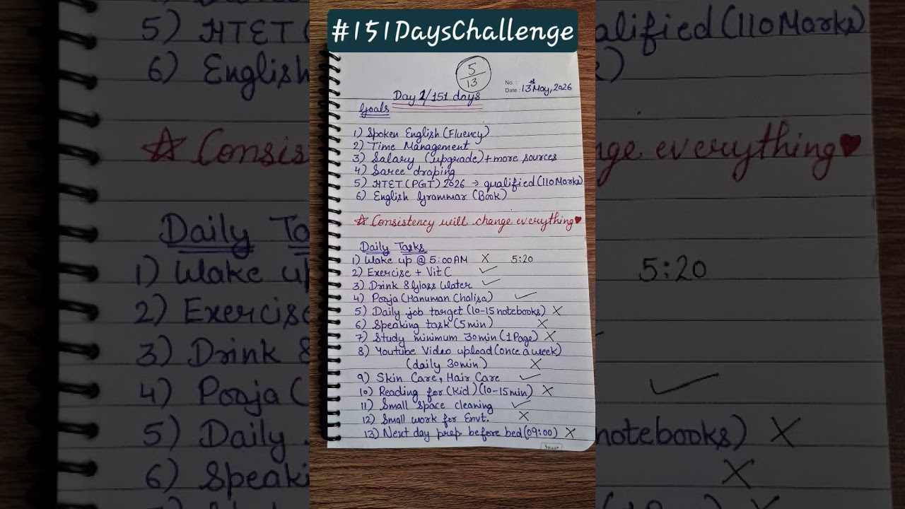 Day 1/151 | My Self-Improvement Journey Begins ✨ 151dayschallenge #DailyGoals #Teacher #Consistency