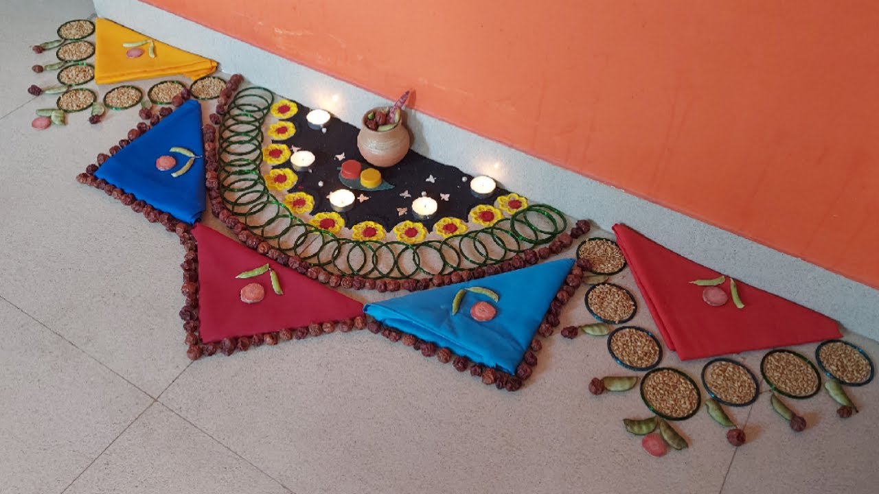 Tilwa decoration idea |Haldi kumkum program special rangoli design ...