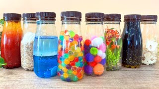 Cómo hacer 8 BOTELLAS SENSORIALES MONTESSORI + Sonidos relajantes | Manualidades y Relajación