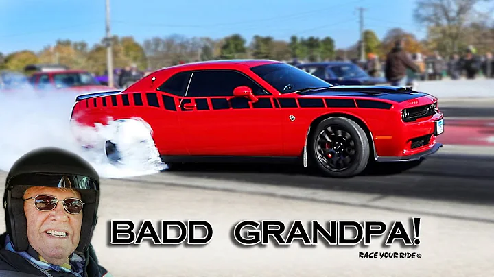 BADD GRANDPA! 80 YR OLD RACING HIS HELLCAT LIKE A BOSS! TIRE SMOKING 10.60'S! BYRON!