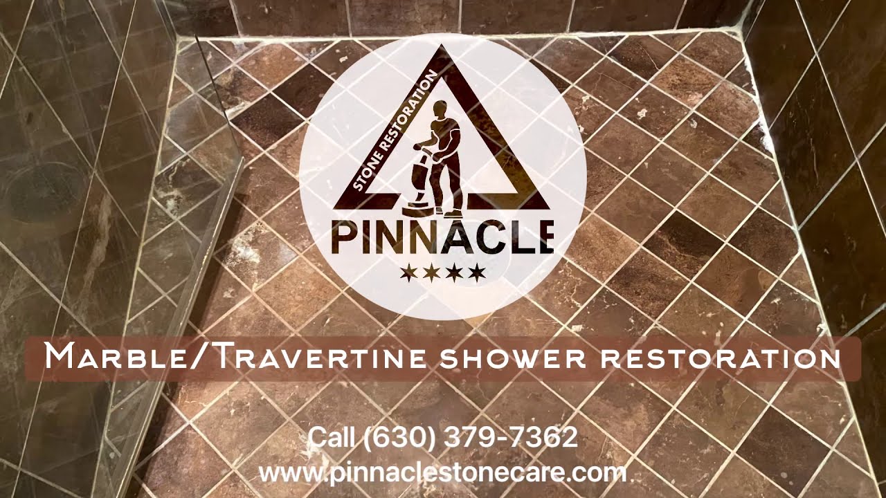 Marble and Travertine shower restoration, deep clean, honing, sealing, grout cleaning, caulking