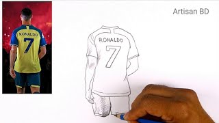 كيفية رسم كريستيانو رونالدو ، رسم رونالدو بقلم الرصاص ، Cr7 من نادي النصر لكرة القدم