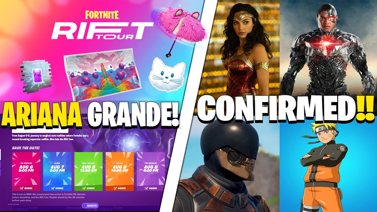 FREE Ariana Grande RIFT Tour CONCERT REWARDS! (August 6-8th) CUBE RETURNS! Naruto & MORE SKINS!