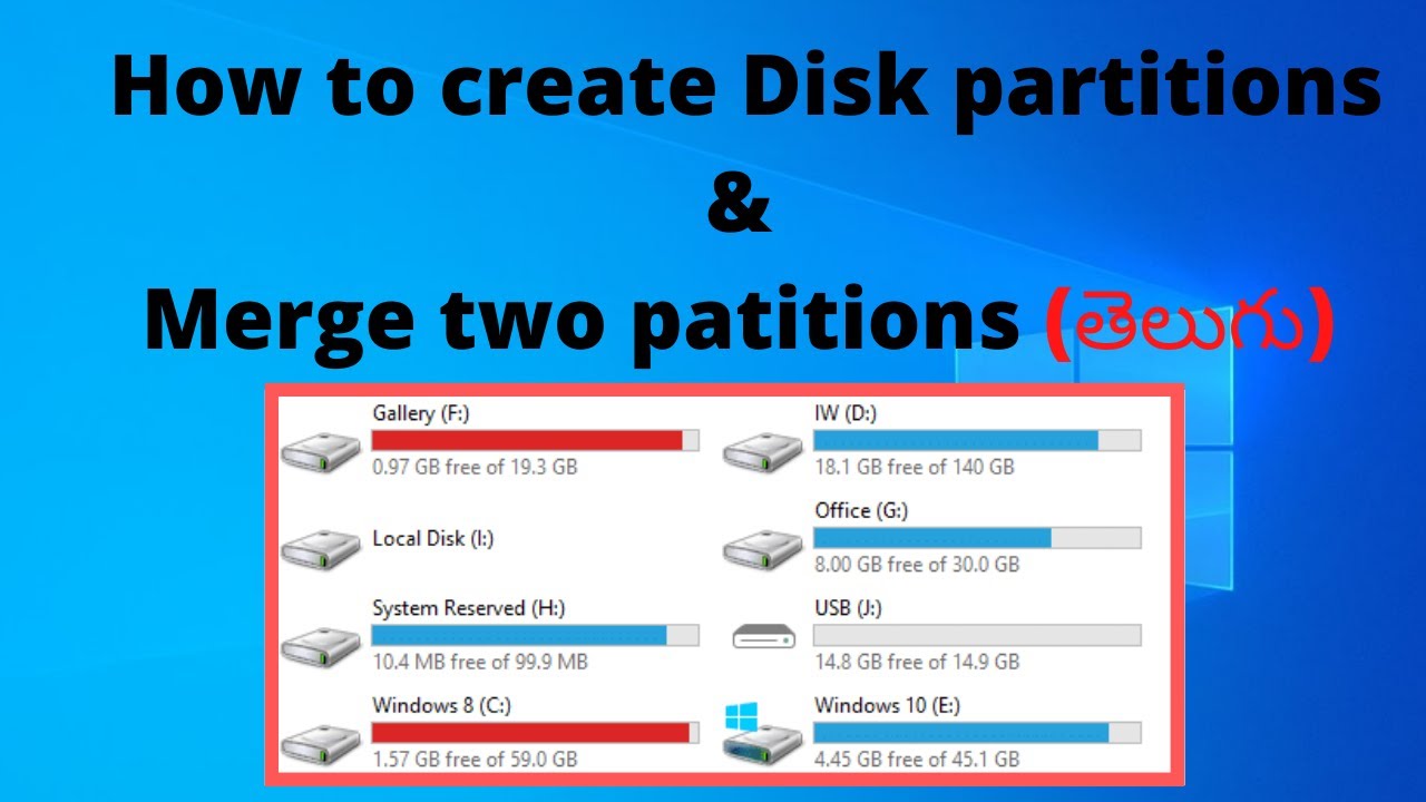 How to Create Disk Partition & Merge Partitions Telugu YouTube