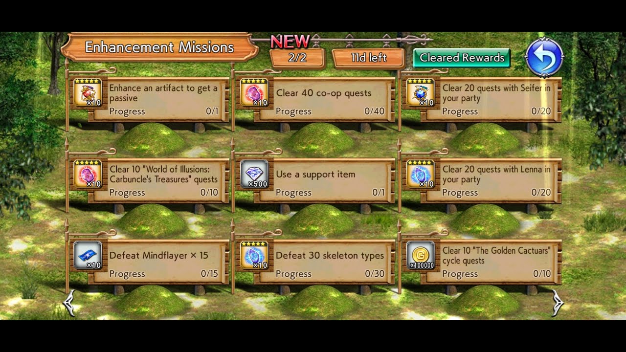 DFFOO GL - Monthly Chocoboard Panel Monster Locations Enhancement Missions: Mindflayer, Skeleton