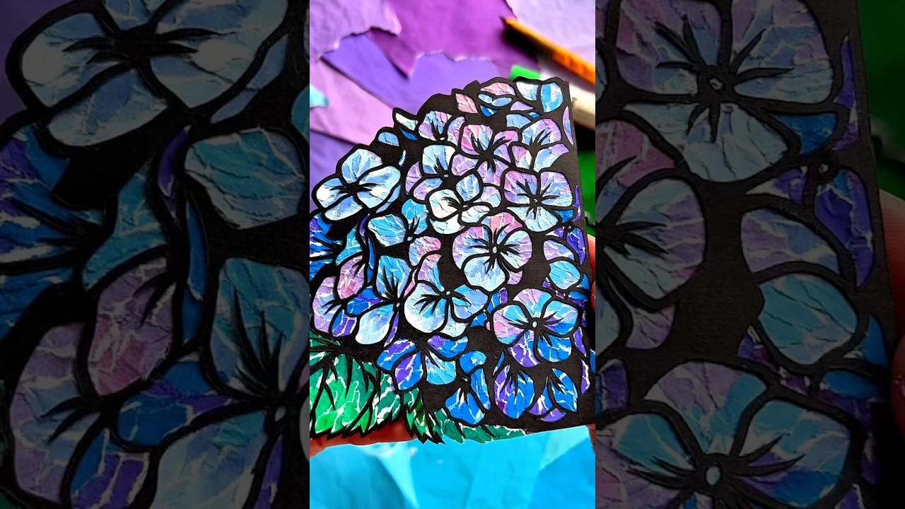 すべて紙で描きました #art #ちぎり絵 #切り絵 #紫陽花