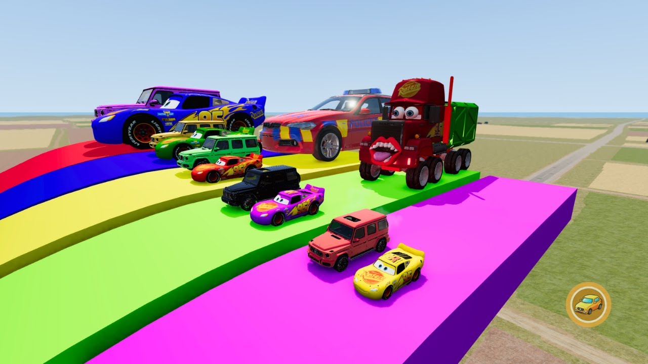 Big & Small McQueen, G63 & Police Cars vs Zombie Mack | Lava Pit Downhill Race – BeamNG.drive