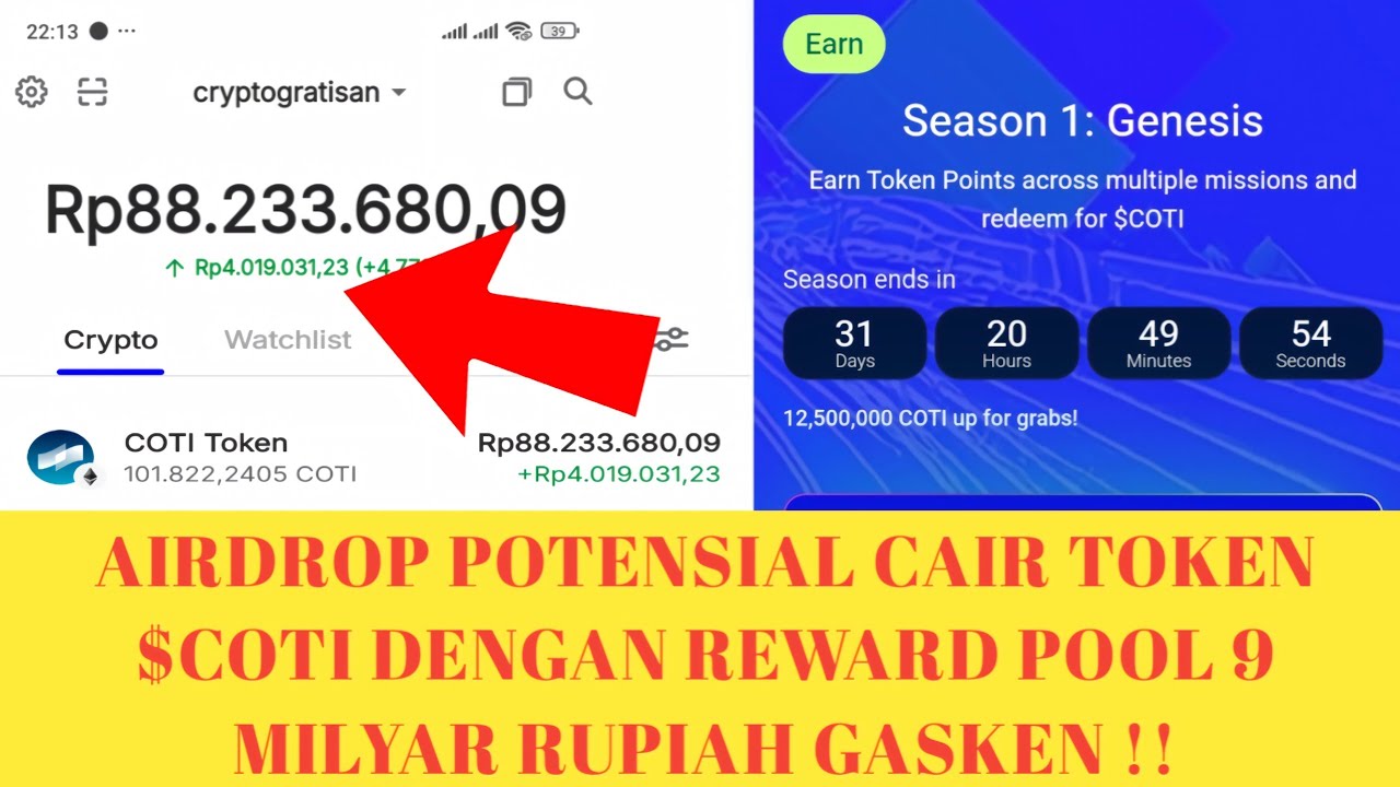 AIRDROP POTENSIAL CAIR TOKEN $COTI DENGAN REWARD POOL 9 MILYAR RUPIAH GASKEN !!