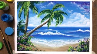 Ep 20 สอนวาดทิวทัศน์ทะเล A Beautiful Beach Simple Landscape Painting YouTube