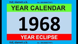 1968 calendar + map of solar and lunar eclipses in the world