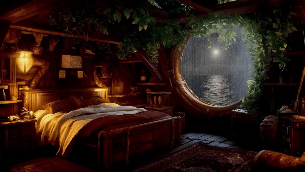 1 Hour Fantasy Pirate Ship Ambience | Cozy Rainy Night at Sea - YouTube
