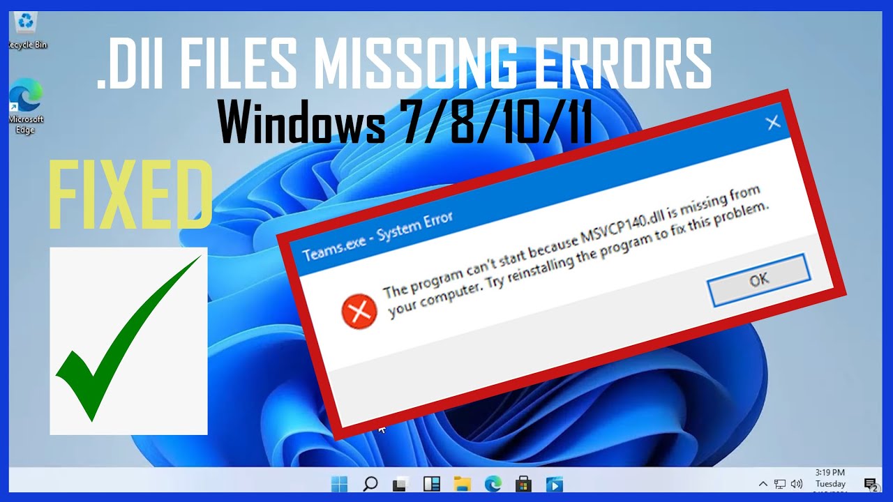 Dll Files Missing Error in Windows 7/8/10/11 - YouTube