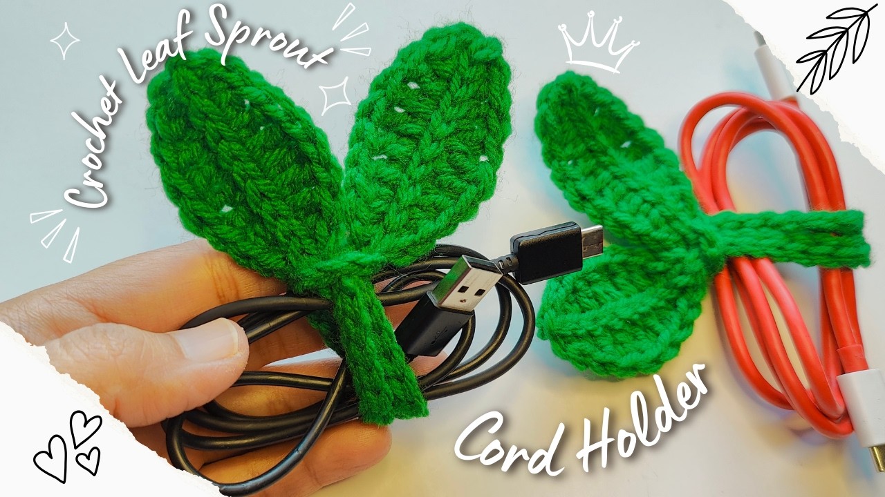 Easy Crochet Leaf Sprout 🌿 | Beautiful Cord Holder Pattern!