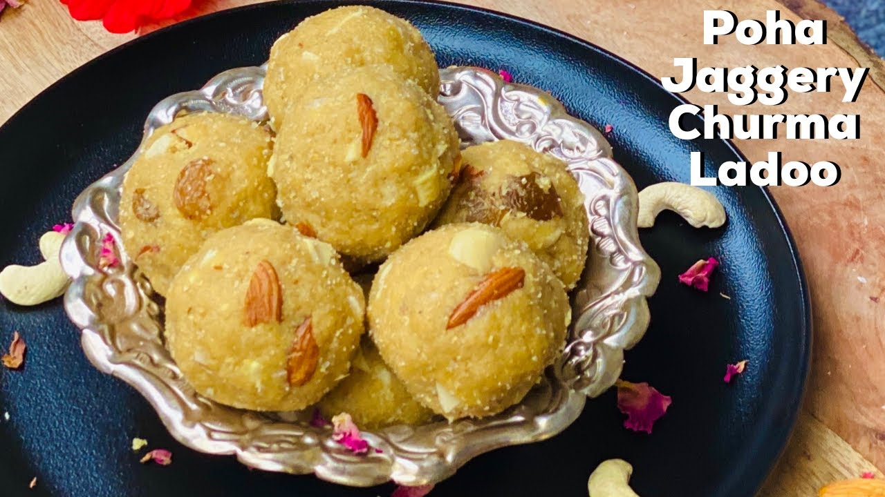 Poha Ladoo in 10 mins | Poha Jaggery Churma Ladoos | Poha Churma Ladoo | Flavourful Food