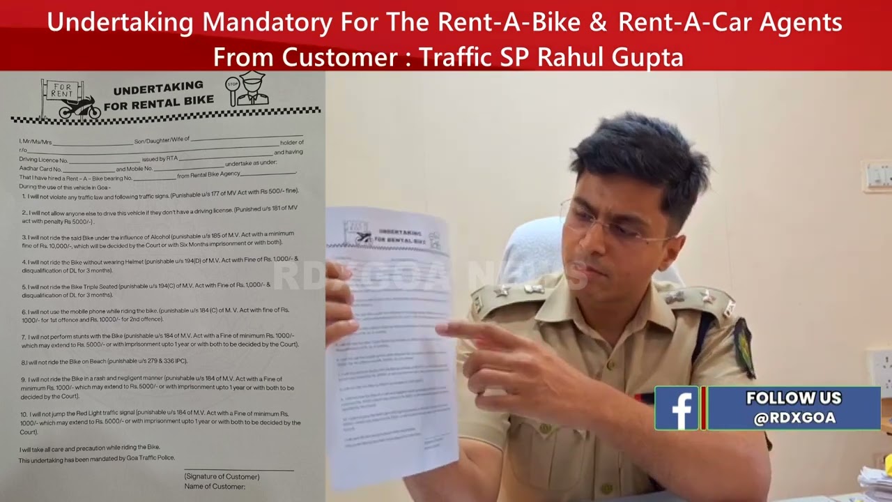 Undertaking Mandatory For The Rent-A-Bike & Rent-A-Car Agents From Customer - Traffic SP Rahul Gupta