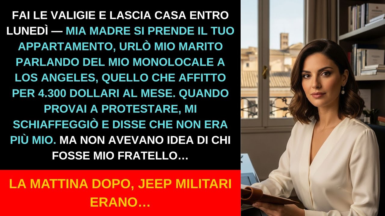 “Prepara le valigie, mia madre prende il tuo appartamento!” urlò mio marito, ignaro di chi ero.