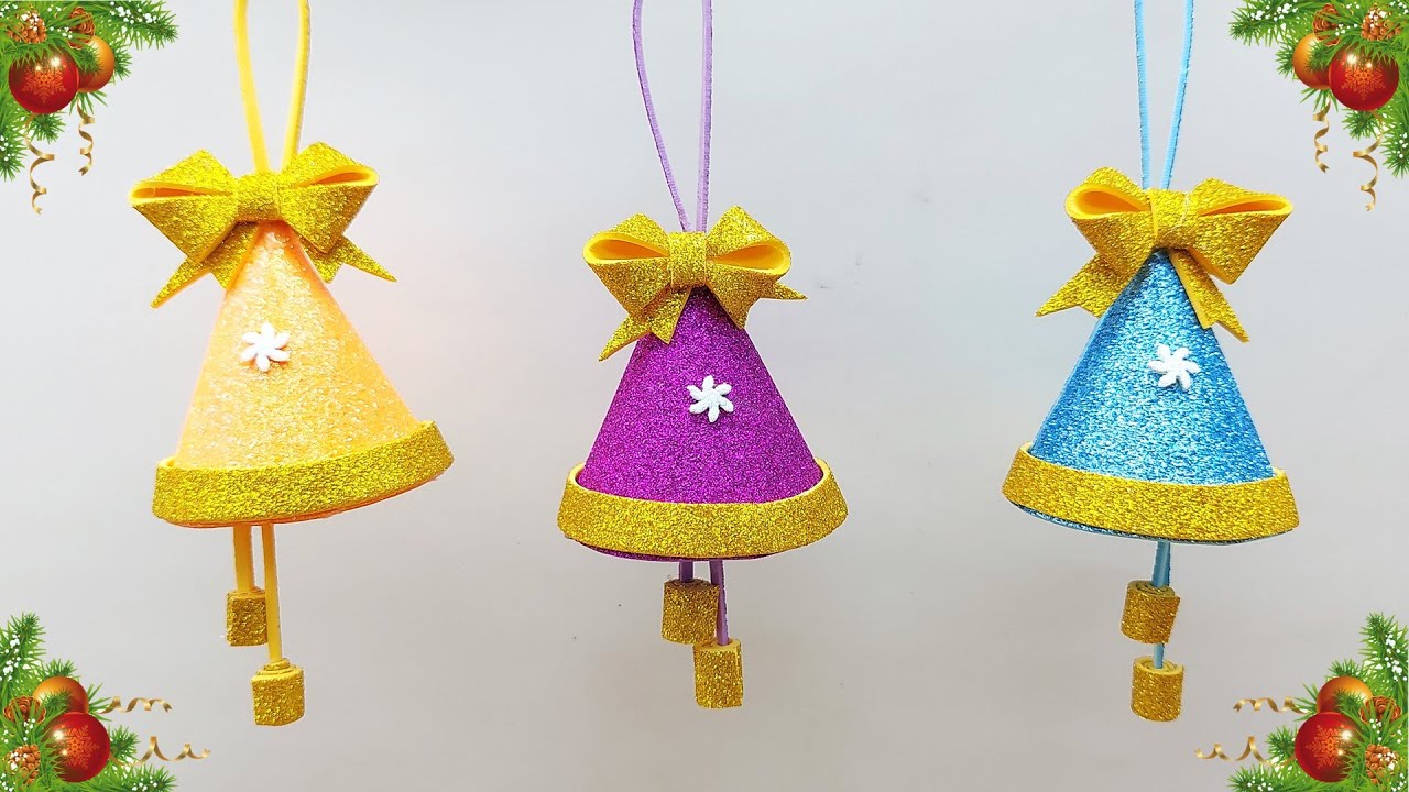 How To Make Christmas Bell For Glitter Sheet, Christmas Handmade Bell  decoration idea