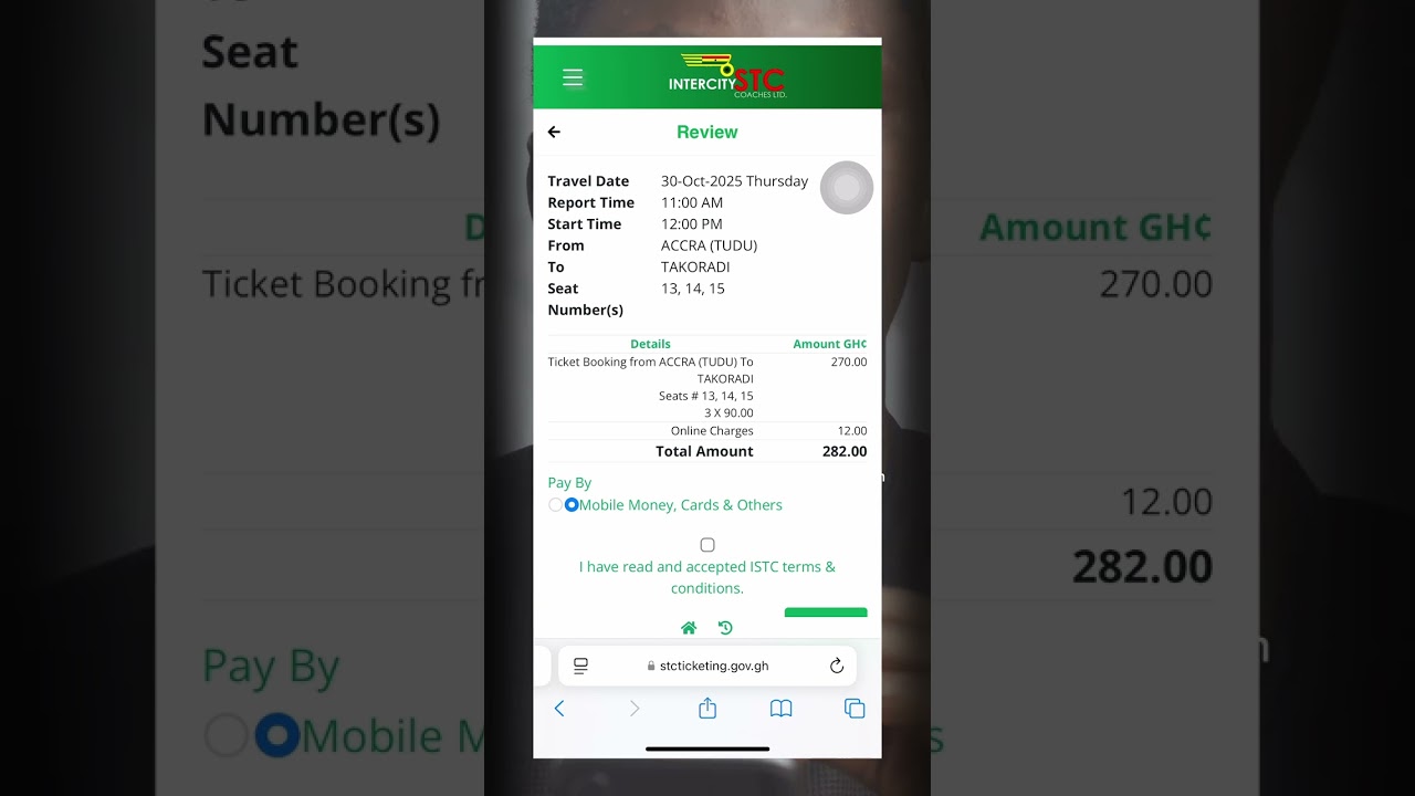 STC Ghana Online Ticket Booking (Part 5): How To Read The Review Page Before Payment 🚌✅