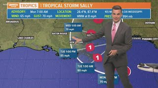 Monday 7 am Tropical Storm Sally update:  slightly stronger & slower as it nears Louisiana