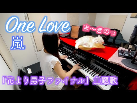 寝る前に１曲♪【One Love】嵐/ぷりんと楽譜 ピアノソロ（初級）歌詞付き 映画『花より男子ファイナル』主題歌 ＃弾いてみた ＃猫とピアノ