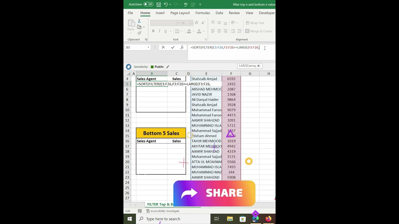 Find Top 5 And Bottom 5 Values In Excel Using FILTER Function In Excel Find Top 5 And Bottom 5 Values In Excel Using FILTER Function In Excel