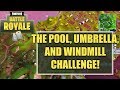 FORTNITE: SEARCH BETWEEN A POOL, UMBRELLA, AND WINDMILL CHALLENGE