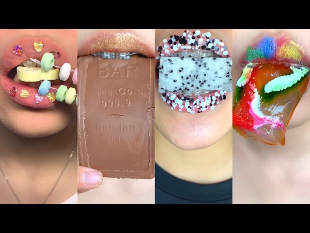 asmr CHOCOLATE CANDY JELLY CHILLI DRAGON GRUIT TIKTOK JELLY eating sounds class=