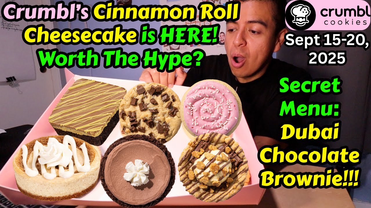 NEW Crumbl Cookies Review: Cinnamon Roll Cheesecake, Dubai Chocolate Brownie, S'mores, Cupcake