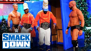 The New Day coming out of the present dressed as nutcrackers