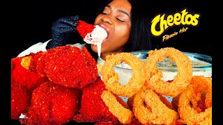 ASMR MUKBANG CHEESY HOT CHEETOS FRIED CHICKEN & ONION RINGS | ALFREDO SAUCE | ASMR EATING |FOOD ASMR