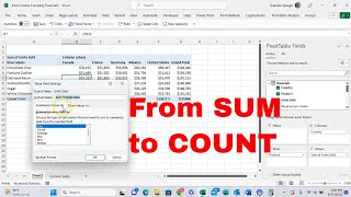Change Calculation to Count of Items in Pivot Table. Change from Sum to Count. #howto #msexcel