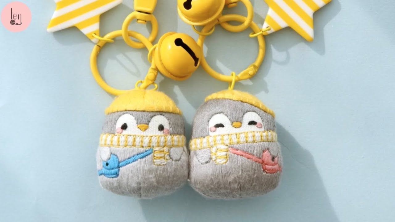 Hướng dẫn thêu móc khoá chim cánh cụt - LenMade