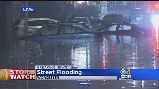 Heavy Rain Floods Streets In Worcester
