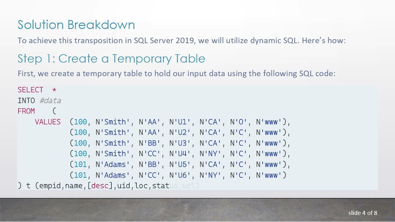 How to Transpose Rows to Columns in SQL Server 2019