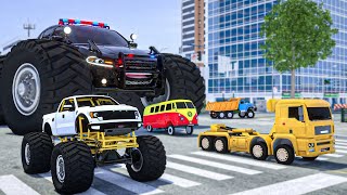 : Fire Truck Frank Helps Taxi | Monster Truck was Eaten by an Alien | Wheel City Heroes - 1:05 minutes