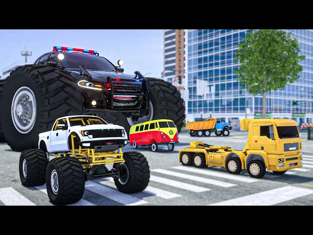 Fire Truck Frank Helps Taxi | Monster Truck was Eaten by an Alien | Wheel City Heroes - 1:05 minutes class=