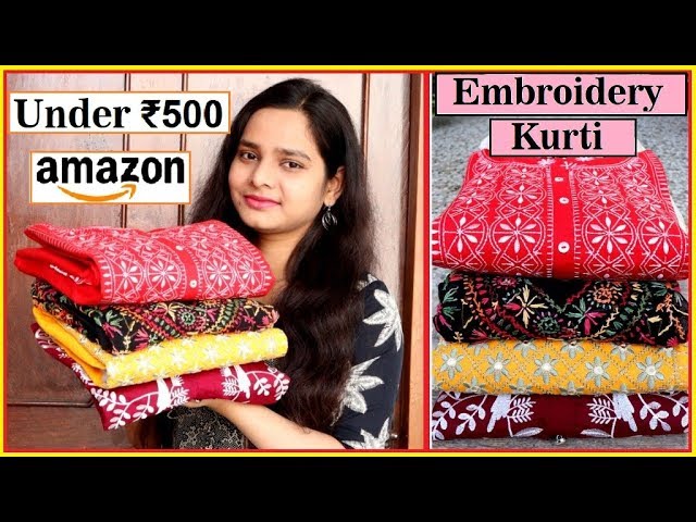 Amazon Brand - Anarva Jaipuri Cotton Printed Straight Kurti for Women  (Royal Floral Red) : Amazon.in: Fashion
