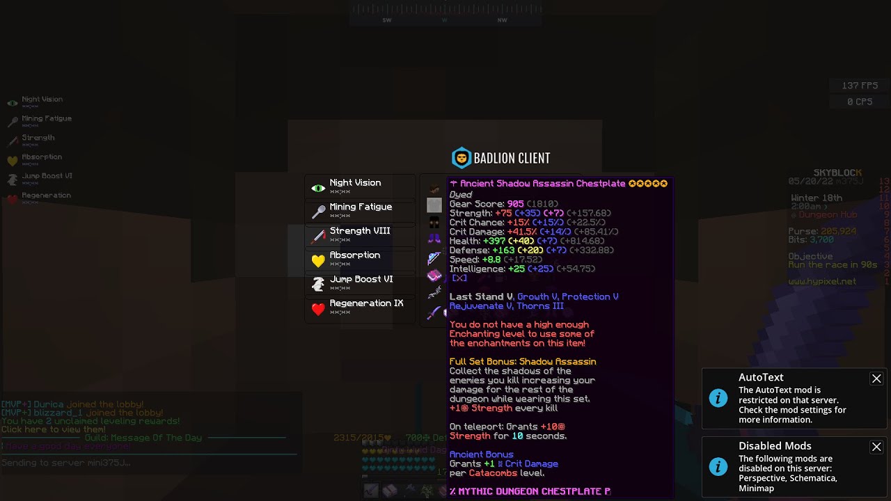 FULL mythic shadow assassin set in dungeon! Hypixel Skyblock YouTube