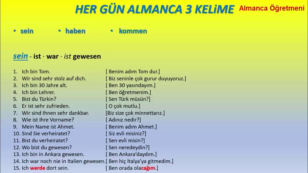 HER GÜN 3 ALMANCA KELİME 1 ALMANCA KELİMELER YouTube