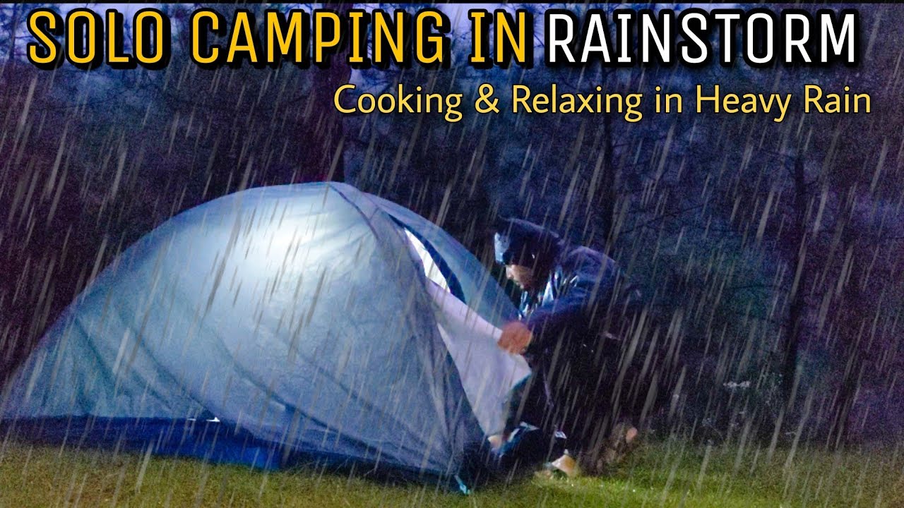 SOLO OVERNIGHT CAMPING IN RAIN | RELAXING IN THE TENT SHELTER ASMR ...