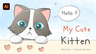DRAW A CUTE CAT in ADOBE ILLUSTRATOR || VECTOR TUTORIALS