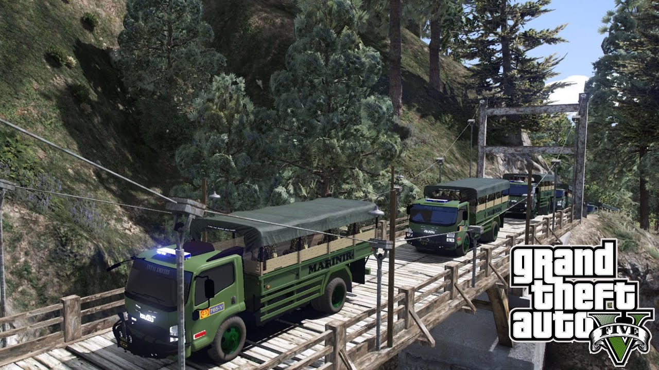 Konvoi Truk TNI Marinir Di Hutan Dihadang KKB || GTA 5 Mod Polisi Indonesia