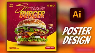 Illustrator CC Tutorial | Graphic Design | Advertising Burger Poster Design🍔