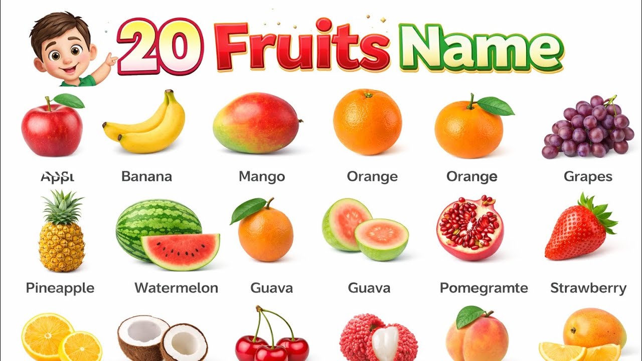 30 Fruits Name with Definition 🍉 | English + Hindi | बच्चों के लिए सबसे ...