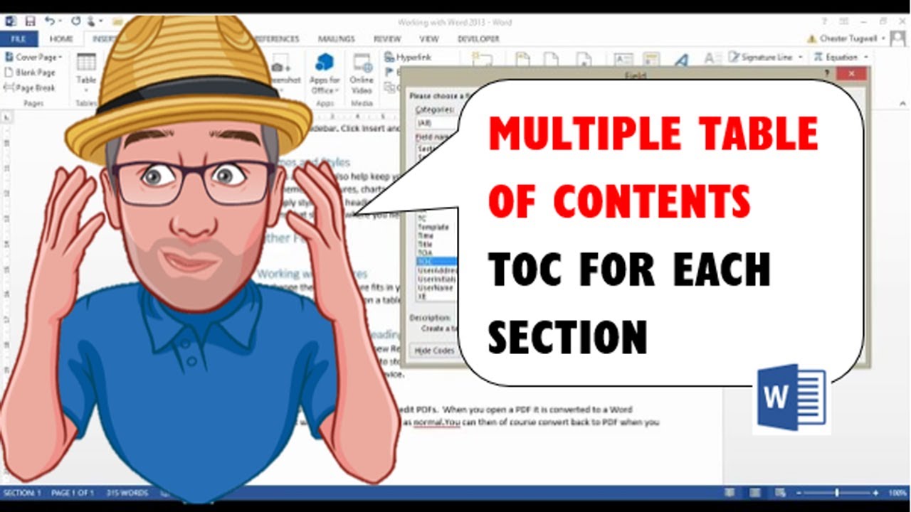 Multiple Table Of Contents In Word Toc For Each Section Youtube