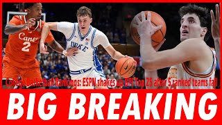 College Basketball Rankings ESPN shakes up BPI Top 25 after 5 ranked teams fall